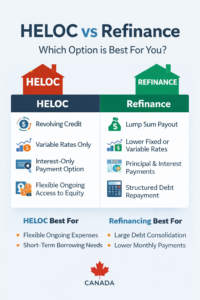 HELOC vs refinance Ontario comparison infographic showing key differences