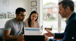 Toronto mortgage broker explaining mortgage renewal strategy to clients.